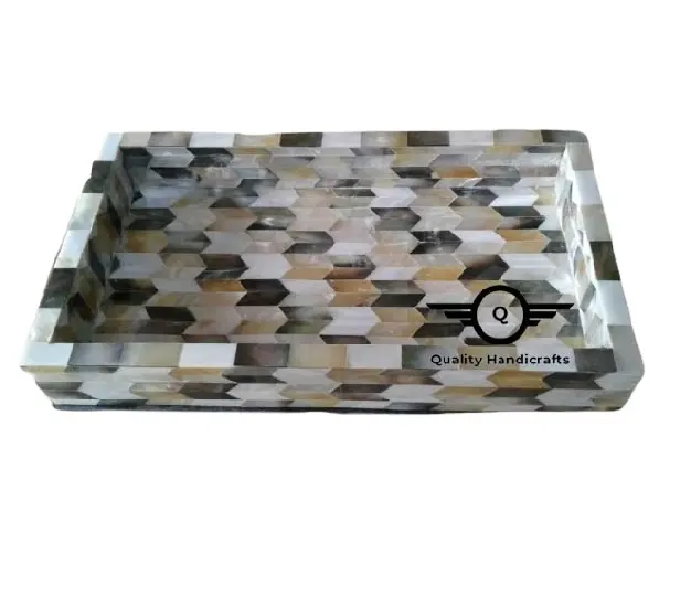 Wholesale Mother of Pearl Serving Trays Hotels & Restaurant Bone Inlay Trays Kitchenware from India by Quality Handicrafts