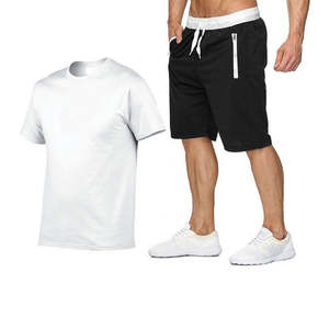Vêtements de sport décontractés pour hommes en mélange polyester/coton, respirants, pour la course à pied et le jogging, col rond, couleur unie, été - Product Image 5