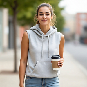 Ladies Gym Fitness Training Singlet Hoodie Wide Armhole Racer-Back Sleeveless Streetwear Style for Jogging Running Fitness Gilets - Product Image 5