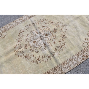 Alfombra de lana turca Vintage de 4 pies y 9 pulgadas, diseño de retales Beige y marrón, tejido plano con respaldo de látex para decoración para sala de estar, uso en coche - Product Image 5