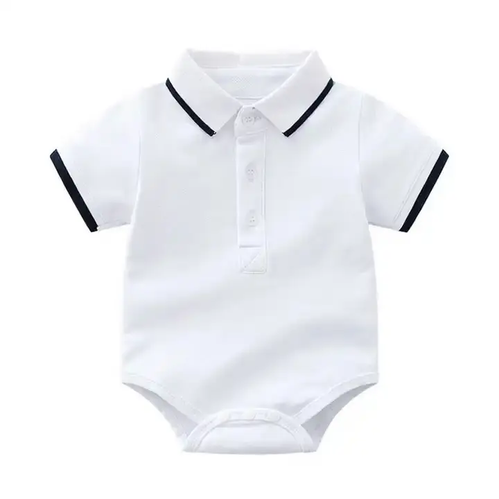 Großhandel Custom 100% Bio-Baumwolle Baby Boy Classic Kleidung mit Turn Down Kragen Baby Stram pler