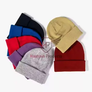 OEM vendita calda 100% in acrilico a maglia berretto da pescatore con ricamo personalizzato berretto da uomo per esterno in cotone invernale cappello berretto