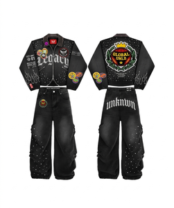 Ensemble t-shirt et pantalon amples en coton mélangé 300 GSM, noir, effet vintage, impression sérigraphique, logo personnalisé, pour femmes - Product Image 3