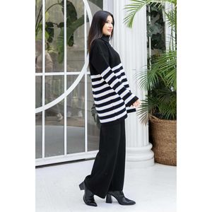 เสื้อถักลายทางคอคนขับรถบรรทุกชุด2ชิ้นสีดำ - Product Image 2