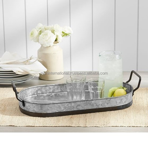 Ensemble de 2 plateaux de service ronds en aluminium galvanisé, écologiques, style bohème, vaisselle durable - Product Image 2