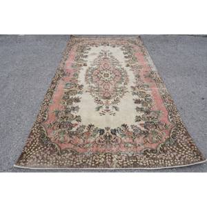 Tapis Vintage Classique en Laine 5.4X9.8 pieds Rose Beige Patchwork Design Latex Sisal Tapis pour Couloir Mur Mur Peluche Rectangle - Product Image 1