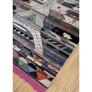 Tapis en laine et soie de bambou noué à la main, design bohème gris et noir, modèle Les-1626 - Product Image 2