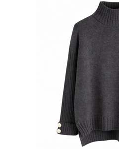 Customized Dark Grey Knit Sweater & Wide Leg Pants <b>Set</b> Women High Neck Pullover Cozy Winter <b>Lounge</b> Wear Custom Manufacturer OEM - Product Image 3