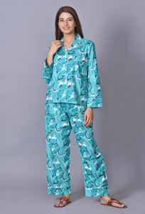 ชุดนอนผ้าฝ้าย100% 3ชิ้นแบบทำมืออินเดียชุดนอนผ้าฝ้ายเนื้อนุ่มชุดนอนชุดนอนพิมพ์ลายบล็อค3ชิ้น - Product Image 2