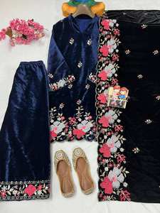 Eid Ramzan Special Salwar Kameez, ropa de boda paquistaní lista para usar y personalizable Velvet Fancy Kurti-Palazzo & Dupatta al por mayor - Product Image 4