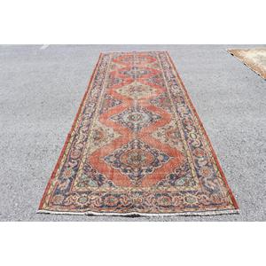 Tapis turc de 4,7 x 12,6 pieds, tapis vintage, tapis à carreaux rouges - Product Image 1