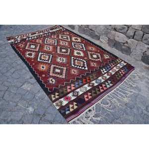 พรมสไตล์ตุรกีโบราณดีไซน์ปะต่อสีแดงสีดำ5.6x9.4ft สไตล์คลาสสิกทำด้วยมือผ้าขนสัตว์ทำมือสไตล์คลาสสิก - Product Image 3