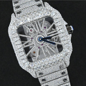 Excellent Quality VVS Clarity Diamond Studded Square Crystal Iced Watch Unisex Luxury Stainless Steel Band ETA Movement 3BAR - Product Image 1