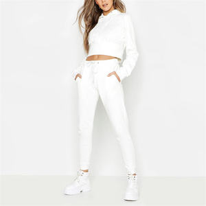 Crop <b>hoodie</b> and jogger pants women tracksuit set slim fit stylish <b>workout</b> gym training activewear outfit - Product Image 2