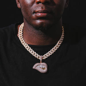 Collar con Colgante de Labios de Cliente, Diseño de Labios Grandes Estilo Hip Hop, Moissanita Real con Incrustaciones de Diamantes y Zafiro Rosa, Cadenas y Colgantes Hip Hop - Product Image 6