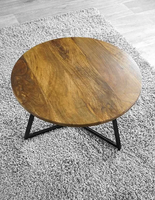 Table basse ronde moderne avec pieds en métal - Matériau en bois tactile pour salon et chambre à coucher