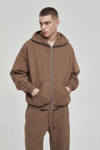 Sweat à capuche d'hiver 100% coton pour hommes avec conception de cagoule Double capuche fermeture à glissière épaule tombante personnalisable pour le froid - Product Image 2