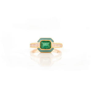 แหวนเคลือบข้อความมรกตแท้จากนักออกแบบทำด้วยมือและเพชร18K สีเหลืองทองของขวัญสำหรับโลโก้ที่กำหนดเอง - Product Image 1