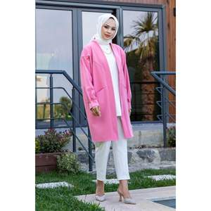 Veste hijab rose Atlas avec poches latérales, manches longues, vêtements d'extérieur modestes pour femmes/filles - Product Image 2