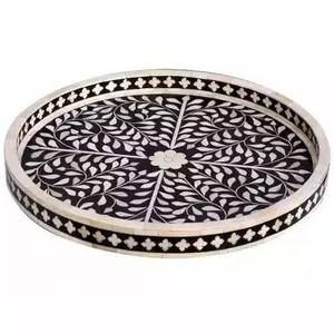 Plateau rond d'incrustation d'os de qualité supérieure avec motif floral idéal pour servir la décoration intérieure Cadeaux Plateau de table de luxe fabriqué à la main - Product Image 4
