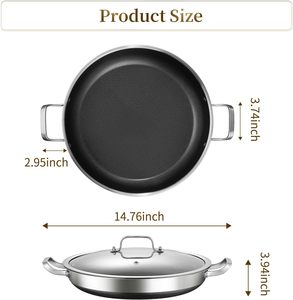 Poêle à Frire Professionnelle 38 cm en <span class=keywords><strong>Acier</strong></span> Inoxydable Triple Couche Antiadhésive Nid d'Abeille avec Couvercle, Compatible Induction, Poêle à Sauteuse Hybride, Fabrication OEM - Product Image 3