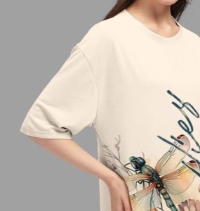 Camiseta extragrande personalizada para mujer, holgada, ajustada, cuello redondo, manga corta, estampado de tipografía, tela de algodón de punto, Hip Hop, Anti-Pilling - Product Image 1