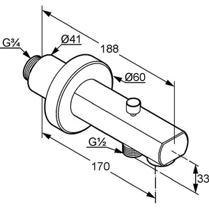 KLUDI ZENTA DN 20 Inlet Bathtub with 170mm <b>Diverter</b> Chrome-Premium Bath & Toilet Supply - Product Image 3