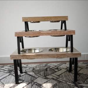 Wholesale OEM/ODM Directly Vietnam Factory Pet Dog <b>Cat</b> <b>Feeder</b> Stand Wooden Top Grey Metal Legs Double Dog Bowl Stainless Steel - Product Image 4