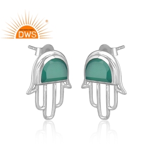 ต่างหูสตั๊ดพลอยสีเขียวโอนิกซ์สีเงินคุณภาพดีดีไซน์ล่าสุดผลิตตามสั่ง - Product Image 3