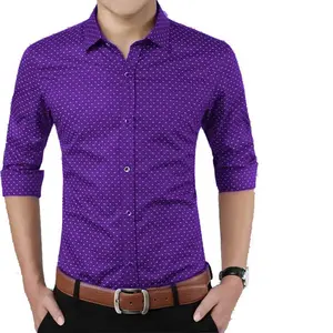 New Stretch Anti Wrinkle Men's Plain Purple Colored Dress Shirt for Men Business Cotton Slim long sleeve Men's Dress Shirts
