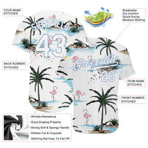 Nuevo blanco y azul claro patrón 3D Hawaii palmeras auténtica camiseta de béisbol-para hombres, mujeres y jóvenes - Product Image 2