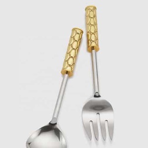 Cuillères de lave-vaisselle à manche en or fantaisie en acier inoxydable de qualité supérieure finition argentée ustensiles de service de dîner modernes pour la fête - Product Image 1