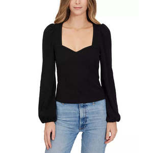 Top da Donna Lucy Paris con Scollo a Cuore e Maniche a Sbuffo, Nero, Taglia Unica XL, Lunghezza Lunga, Vestibilità Ampia, in Maglia e Chiffon Satinato, Ideale per l'Ufficio - Product Image 1