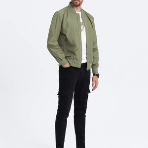 2025 luxe hommes fermeture éclair vol bombardier veste haut tissu col montant avec couleur unie XS taille hiver vêtements de plein air avant Logo - Product Image 3
