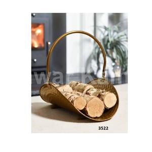 Steel & Wooden Log <b>Basket</b> Holder With Shiny Polished Decorative Fire <b>Wood</b> Storage Holder <b>For</b> Home Indoor Outdoor Decor - Product Image 6