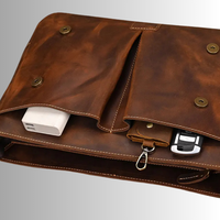 Sac messager pour ordinateur portable en cuir véritable pour homme, style rétro vintage, en cuir de vachette Crazy Horse, avec doublure en nylon - Sacoche souple portable