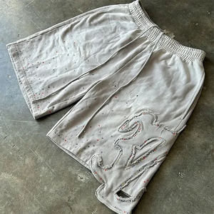 Pantalones cortos personalizados fabricante algodón Prin apliques bordado Rhinestone Vintage desgastado sol se desvaneció con pantalones cortos lavado ácido - Product Image 6