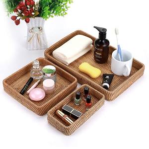 Plateau de décoration de salle de bain rectangle carré rond de qualité supérieure, plateau de luxe avec poignée plateaux en rotin écologiques - Product Image 5