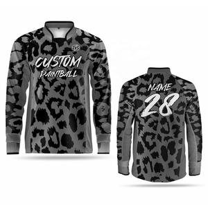 Camiseta de Paintball Personalizada con Estampado de Leopardo Gris, Manga Larga, Sublimada, Ropa Deportiva de Equipo, Sublimación Roja y Negra, Paintball Personalizado - Product Image 1