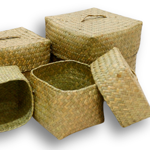 Artex Dong Thap Vietnam paniers de rangement tissés en jacinthe d'eau et jonc de mer faits à la main artisanat naturel - Product Image 1