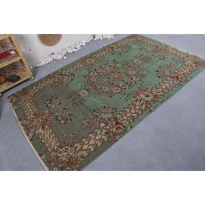 Tapis Vintage en Laine à Fleurs Vert Beige 4.9ft X 8.1ft Style Classique pour Salon Chambre Peluche Pile Rectangulaire Viscose Polyester - Product Image 2