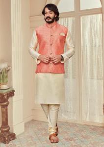 Vêtements de fête traditionnels indiens en soie lourde avec intérieur en kurta avec pyjama et veste koti pour hommes Tarif de gros par exportation - Product Image 4