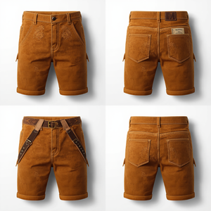 Pantalones Cortos Bávaros de Gamuza Marrón Rústica para Hombre, Personalizados, Bordados, Tradicionales para Oktoberfest, Proveedor Mayorista - Product Image 2