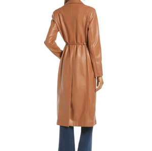 เสื้อโค้ทยาวหนังแท้สีน้ำตาลล้วนสำหรับผู้หญิงเสื้อโค้ทตัวยาวกันลมทำด้วยมือหนาอบอุ่นสำหรับฤดูหนาวเสื้อโค้ทยาวแบบลำลองของผู้หญิง - Product Image 5