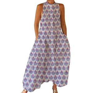 100% Cotton Summer Casual <b>Jumpsuit</b> Floral Hand Block Printed Soft Woven with Zipper Closer For Spring/Summer Adults BPJS051 - Product Image 1