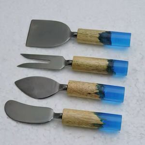 Service à fromage écologique en acier inoxydable avec manche en bois et en résine Set à fromage Epandeur Couteau Fourchette Set Best Handmade - Product Image 1