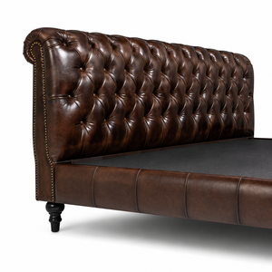 Luxury Craftsman Tufted Bed Custom Color Handmade Upholstered Solid Mango Wood Frame King Size Twin XL Vintage Brown - Product Image 4