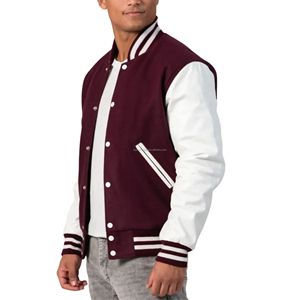 Chaqueta Varsity Unisex Retro Americana de Invierno, Cuerpo de Lana, Mangas de Cuero, Cálida, con Parches Frontales - Product Image 5