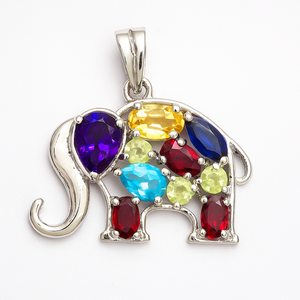 Pendentif éléphant en argent sterling plaqué rhodium avec pierres précieuses multiples - Bijoux minimalistes pour femmes faits à la main en gros - Product Image 2