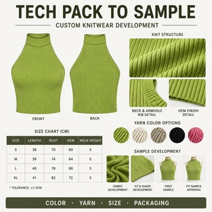 Women's Ribbed Halter <b>Crop</b> Tank <b>Top</b> Solid Green Knitted Breathable Casual Style - Product Image 4